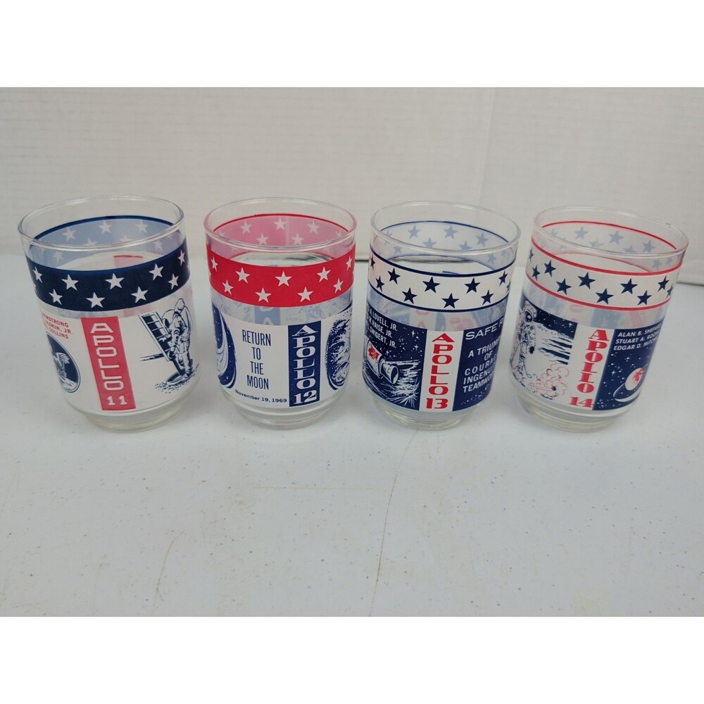 Vintage Libbey NASA Apollo 11 12 13 14 Moon Mission Drinking Glasses Set of 4